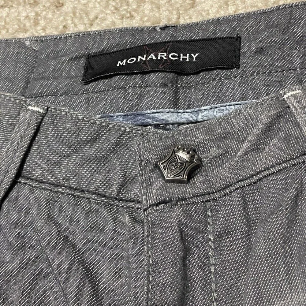 Monarchy Jeans Mens Size 27 Regular Gray And White Distressed Flip Pocket